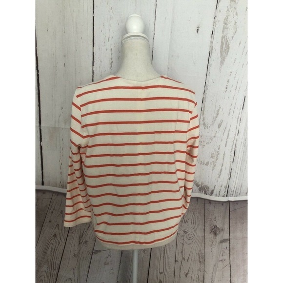 LANDS END Women's Size 14 Sweater Ivory and Orange 100% Cotton Zip Up Cardigan - Picture 4 of 6